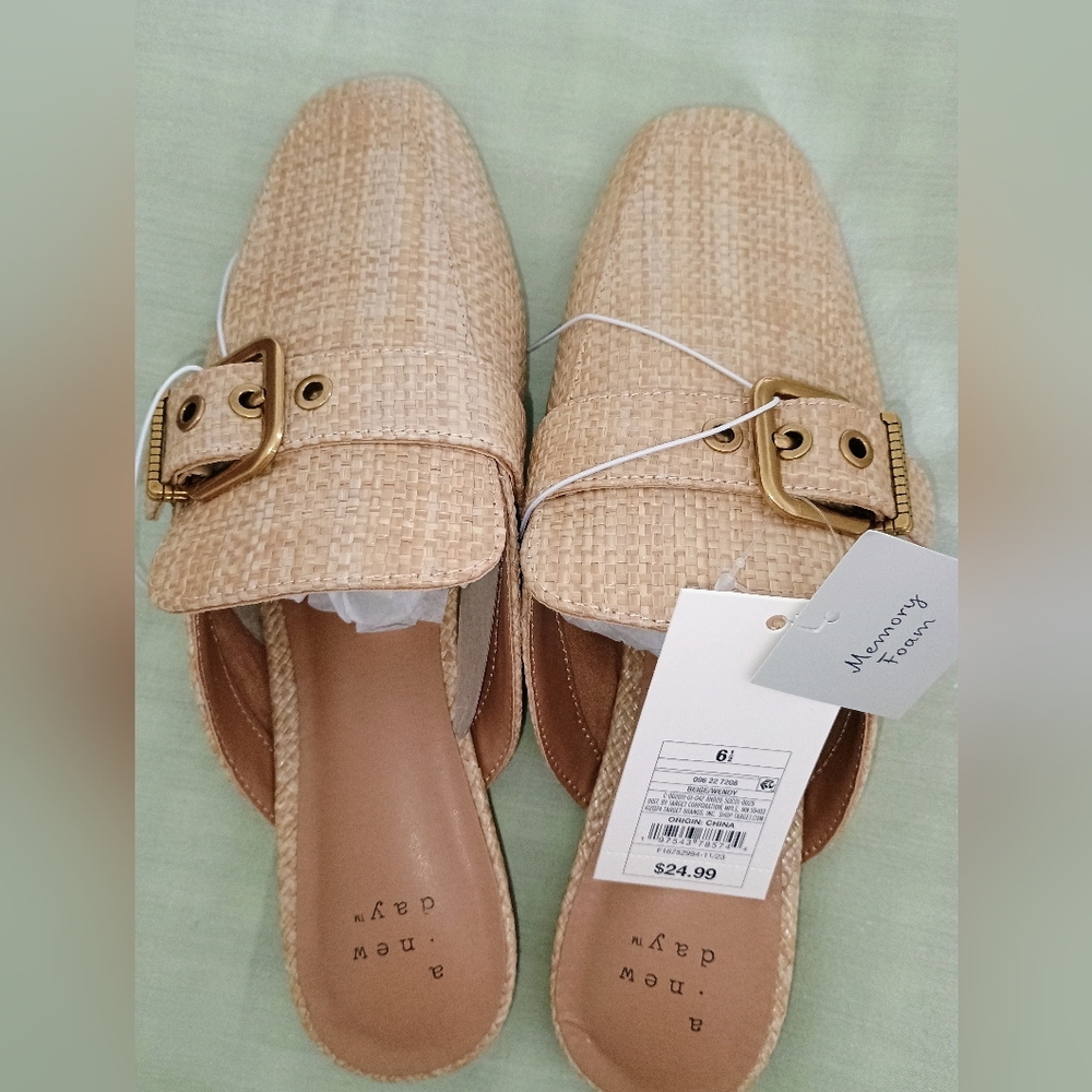 a new day "Wendy" Tan Woven Flats - Mules
